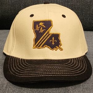 Billy Reid Cream + Black Loisiana State Embroided Basrball Hat, Size SM/MD